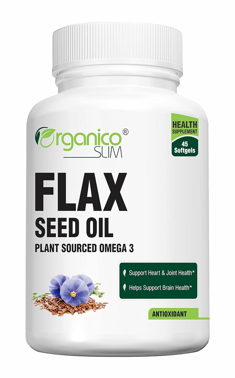 Organico Slim Flax Seed With Essential Fatty Acid Omega 3 6 9 For General Health, Helps Support Bone & Joint Health | 60 Capsules 100gm 0.2lbs