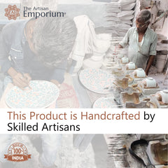 Patram Ceramic Dinner Plates Set Of 2 - White & Blue | Hand Painted Full Ceramic Plates For Dinner - 10 Inches, 2 Pieces, Microwave Safe & Dishwasher Safe