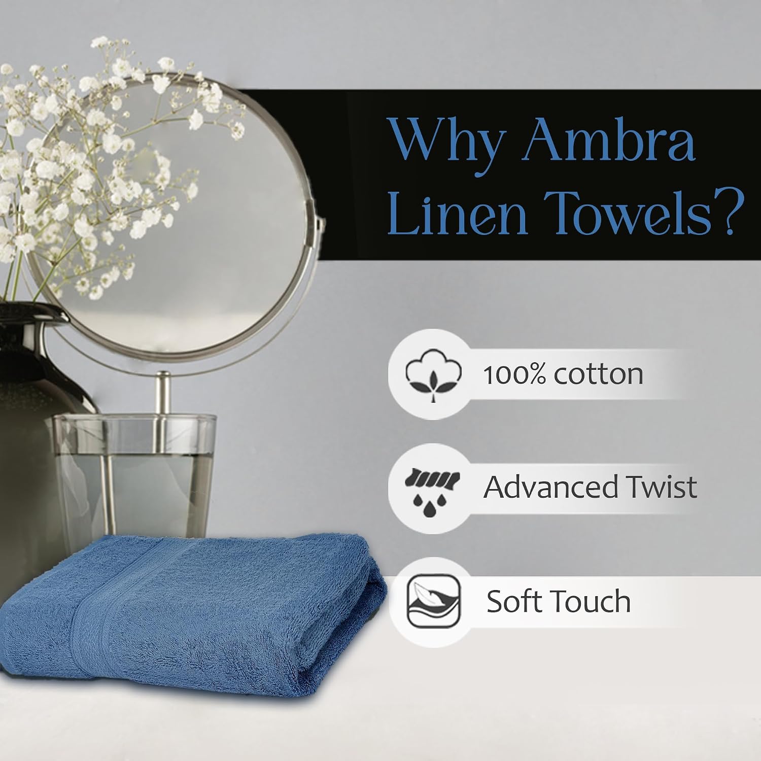 Ambra Linens 500 Gsm Highly Absorbent Towel, 100% Cotton, Soft & Plush, All Seasons Use, Large, Everyday Use, Durable (Dark Blue)