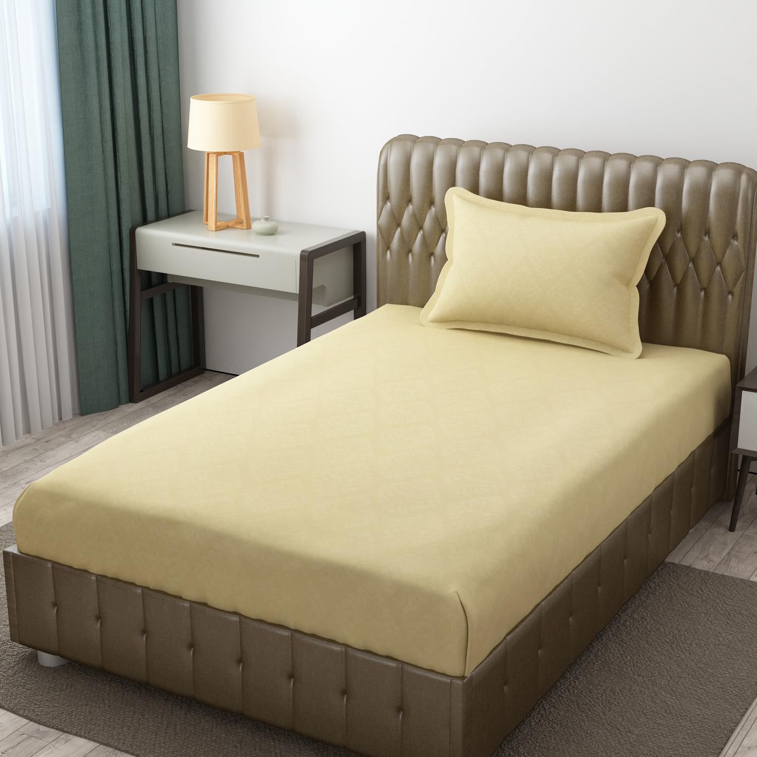 Soft Microfiber Single Bedsheet With 1 Pillow Covers - 60 X 90 Inches, Cream, Damas Design | Wrinkle Free Design & Easy To Wash | Refreshing Your Bedroom Look