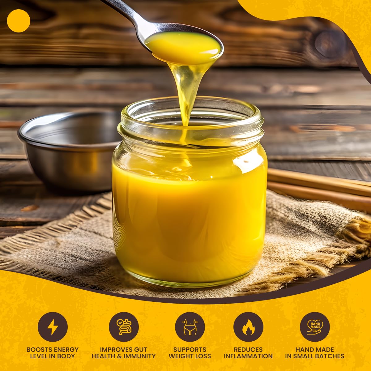 Premium A2 Gir Cow Ghee By Village Organica | Good Source Of Healthy Desi Cow Ghee Perfect For Diet | (500ml) 16.9 Ounce | Jar Pack