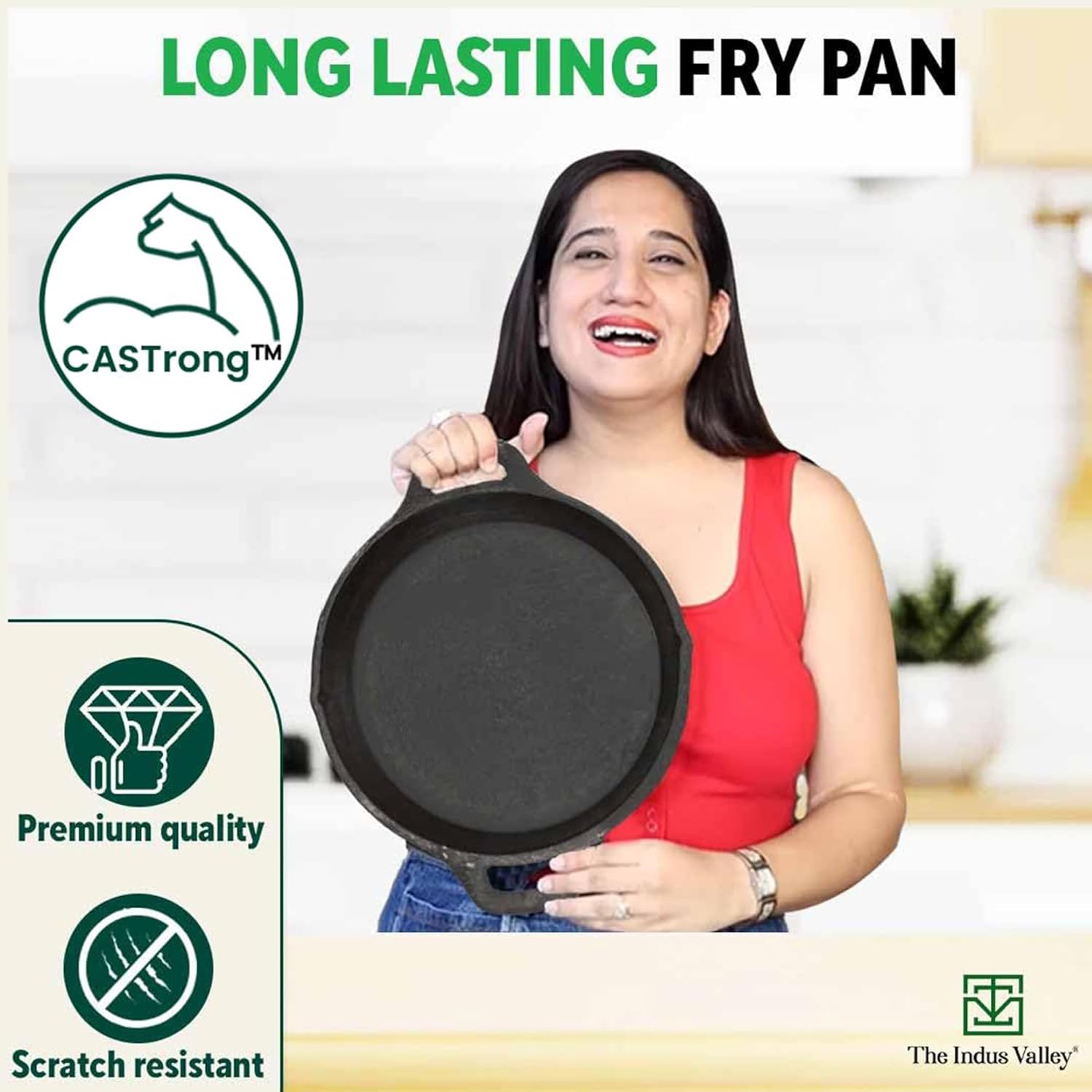 Pre-Seasoned Black Cast Iron Fry Pan Or Skillet With Double Handle - Medium 24.6 Cm, 9.7 Inch, 1.8 Liters, 2.6 Kg | Induction Friendly, Nonstick Fry Pan, 100% Pure & Toxin Free, No Chemical Coating