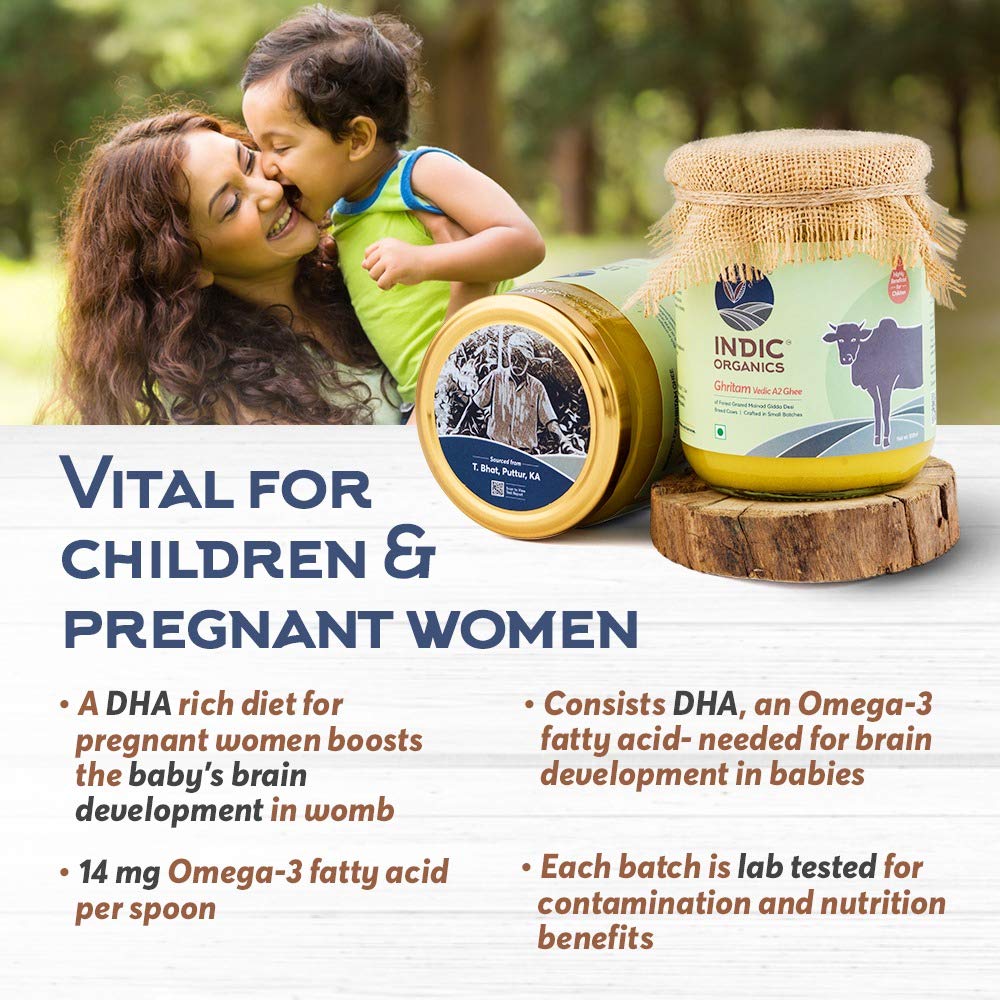 Premium Ghritam Vedic A2 Ghee By Indic Organics | Good Source Of Healthy & Nutritious Desi Cow Ghee For Improves Digestion | (500ml) 16.9 Ounce | Jar Pack