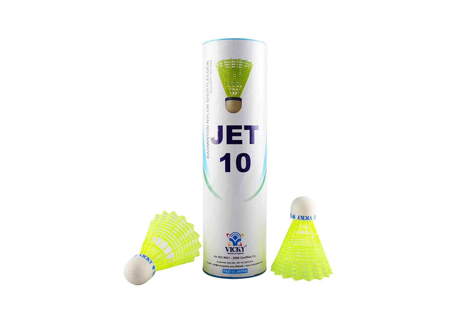 Vicky Jet 10 Nylon Badminton Shuttlecock Yellow | Pack Of 10 , Speed - Medium