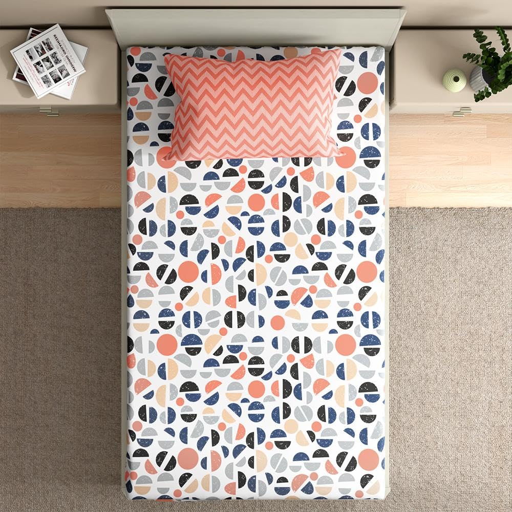 Cotton Elastic Fitted Single Bedsheet With 1 Pillow Cover | 72 X 30 Inches, Multicolor - Breathable & Durable, Soft & Perfect For All Seasons