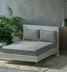 Breathable Queen Size Flat Bedsheets Set With 2 Pillow Covers | 86 X 104 Inches, Grey - Pure 100% Cotton | Soft Skin Safe All Season Soft Fabric