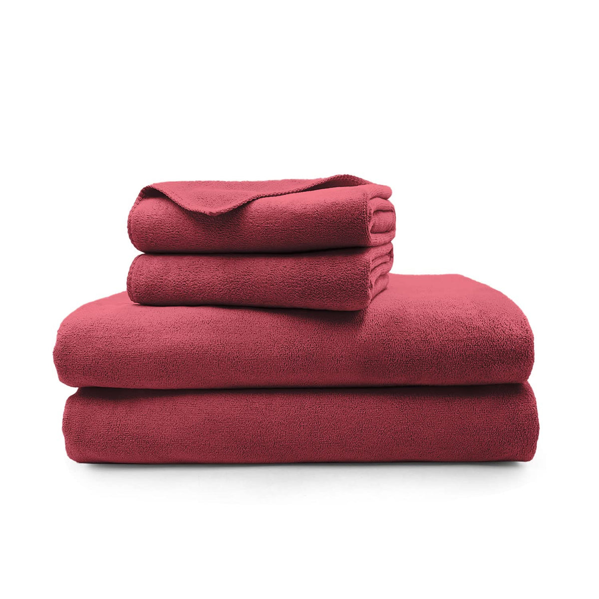 Sassoon Venir Microfiber 2 Hand & 2 Bath Towels 450 Gsm | Absorbent & Quick Dry Multipurpose Hand Towels (Crimson)- 4 Piece