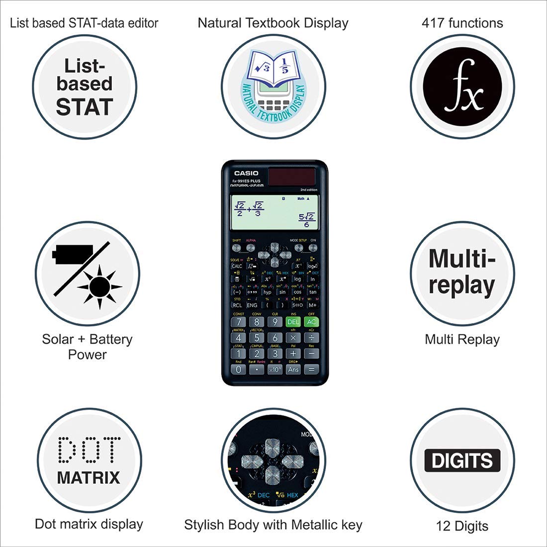 Casio FX-991ES Plus-2nd Edition Scientific Calculator, 3 Years Warranty Black Pack Of 2 | 10 Digit Mantissa + 2 Digit Exponential Display