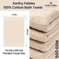 Earthy Fables Premium Bath Towel 600 Gsm | 100% Combed Cotton Ultra Soft, Quick Dry & Highly Absorbent For Home, Travel And Acne-Prone Skin (Beige) Set Of 2