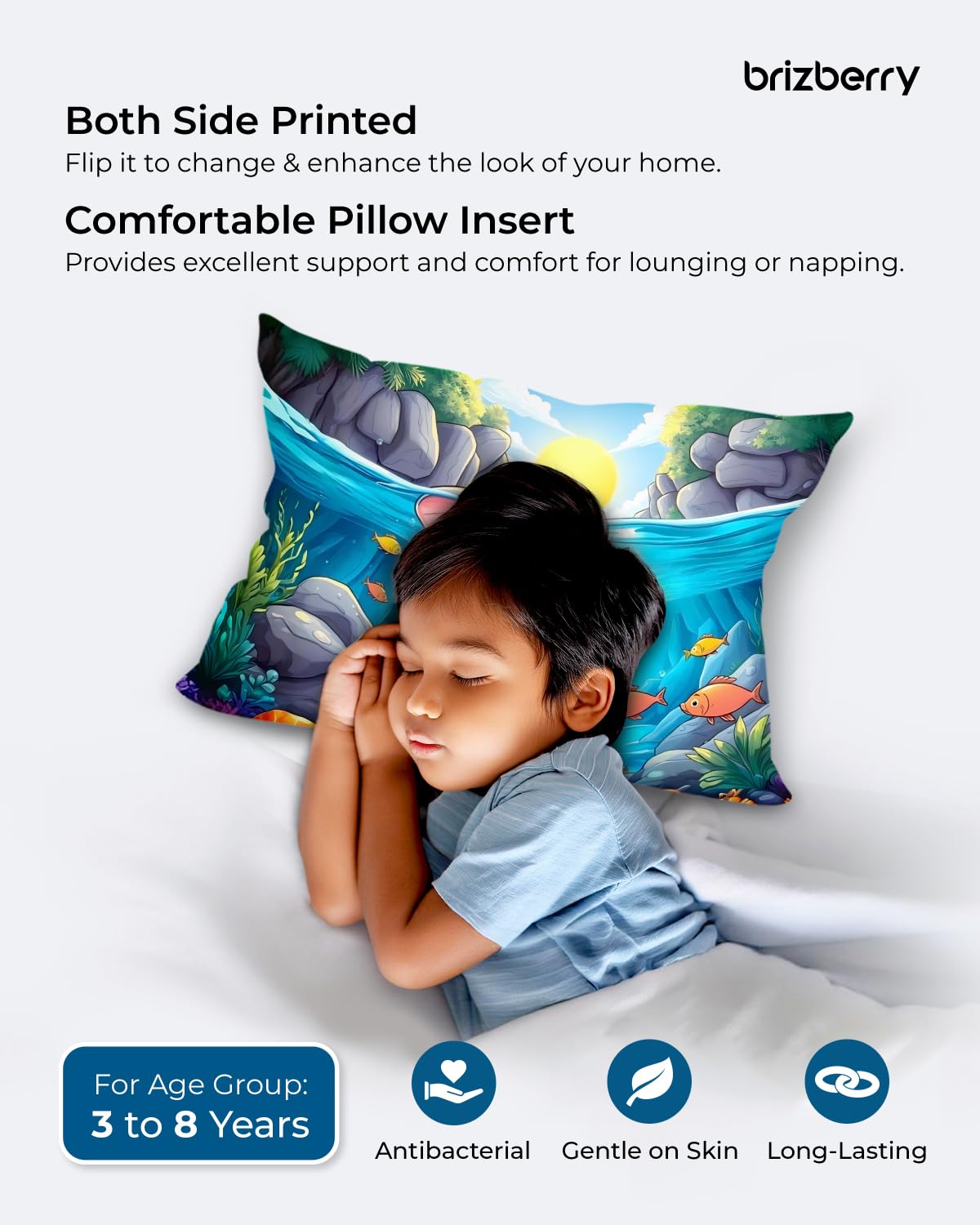 Kids Pillow Cushion With Super Soft Fabric Pillow - 12 X18 Inches | Animal & Cartoon Prints, Soft Pillow, Dual Sided Design | Multi-Purpose, Durable & Easy Care, Made In India - Design 2