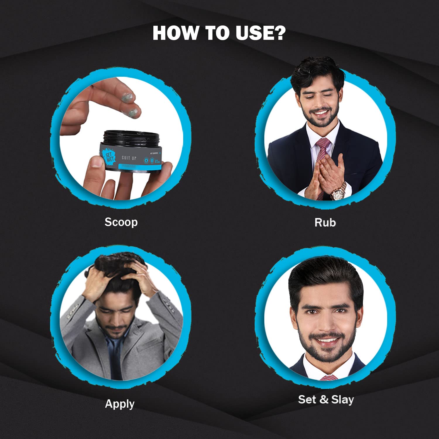 Set Wet Hair Wax For Men Gel Wax 60gm 2.1 Oz. | Strong Hold , Perfect Slick & Shiny Wet Look , Strong Hold , Water Based , Easy Wash Off | No Paraben , No Sulphate , No Alcohol