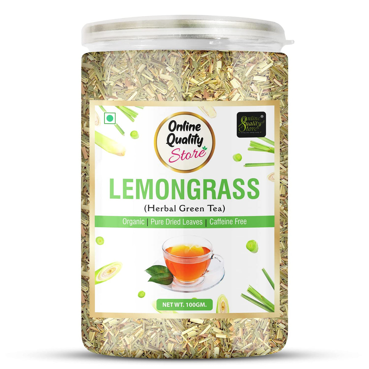 Online Quality Store Lemongrass Herbal Green Tea - 100gm, 3.5 Ounce | Reduces Anxiety, Improves Immunity - Organic Pure Dried Leaves | Caffeine Free