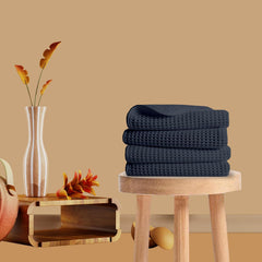 Enchant Home Pure Cotton Waffle Towel 500 Gsm | Lightweight Anti-Microbial & Water Absorbent Soft Touch Quick Drying Hand Towels | Charcoal (Pack Of 4)