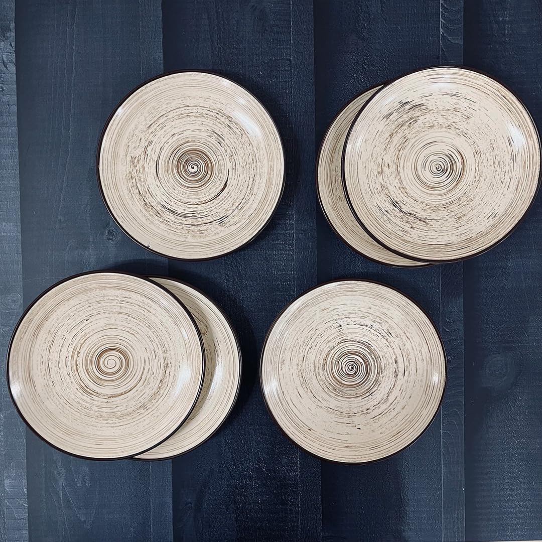 Iris Beige Hand Painted Ceramic Quarter Plates Set Of 6 - Beige | Small Side Plates For Dinner & Snacks - 7 Inch, 6 Pieces, Microwave Safe