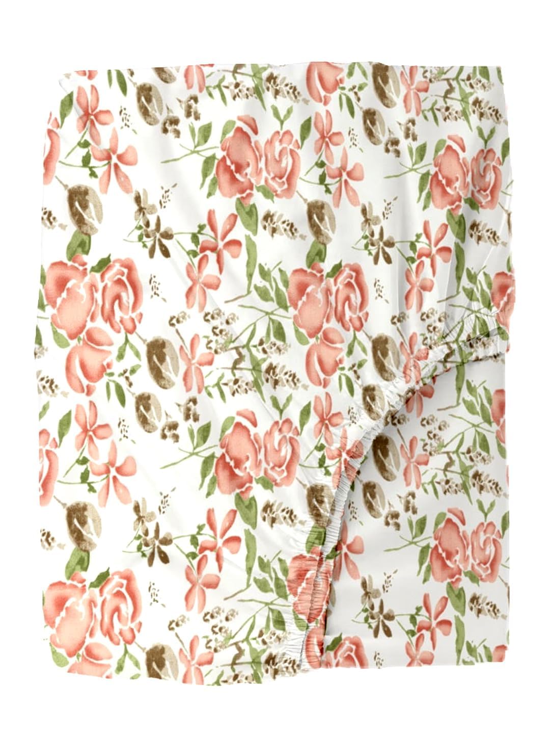 Queen Size Elastic Fitted Bedsheet With 2 Pillow Covers (Size 60 X 78 Inches) White & Peach | Good For Home, Hotel, Villa, Resort & Guest House Bedsheets