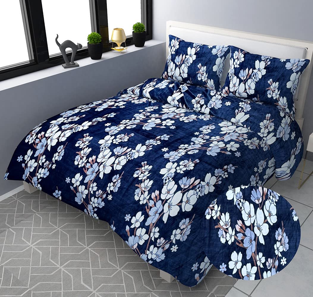 Winter King Size Warm Double Bedsheet With 2 Pillow Covers | Size 90 X 100 Inches, Navy Blue - Warm Bedsheet For Winter | Ideal Gift For Friends, Family & Relatives