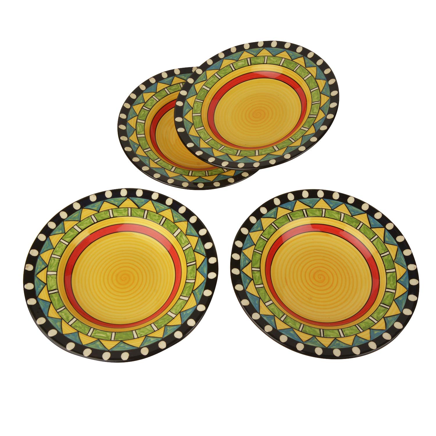 Hand Painted Ceramic Pasta Plate Set Of 4 - 9 Inches, Multicolor | Soup Plates - Maggi Plates