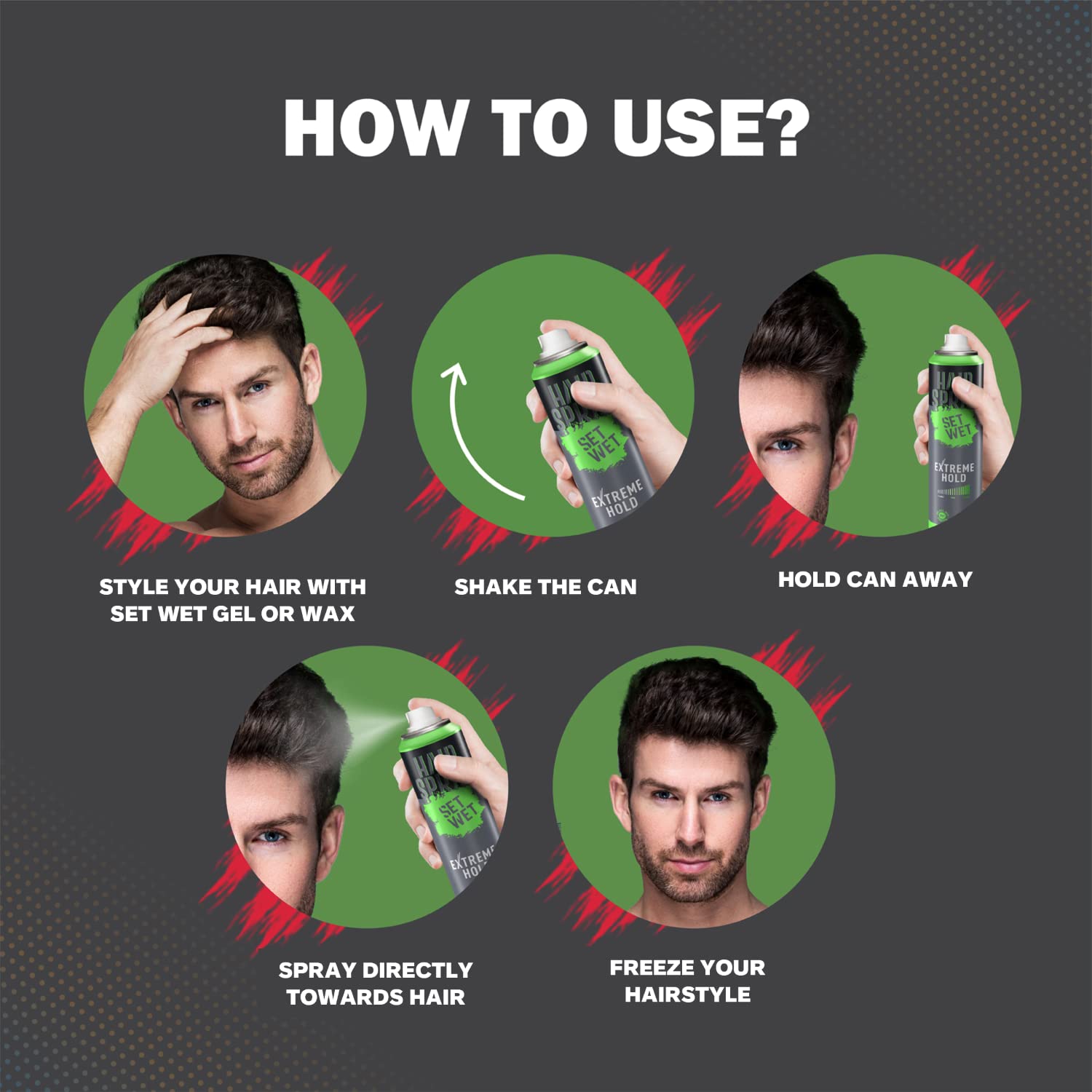 Set Wet Hair Spray For Men Extreme Hold 200ml 6.7 Fl.oz. | No Sulphate , No Paraben | Quick Hair Styling & Setting Spray , No Flaking