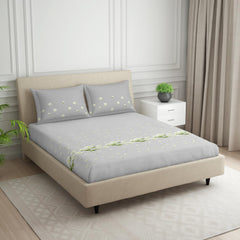 Double Bedsheet With 2 Pillow Covers (Size 88 X 100 Inch) Light Grey | Breathable Pure Cotton Queen Size Bedsheet | Floral Design Bedsheet