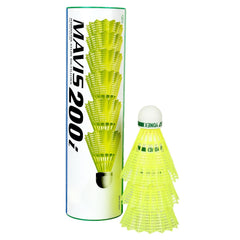 Yonex Mavis 200 i Nylon Shuttle Cock , Pack Of 6 | Yellow , Base Material : Recycled Cork