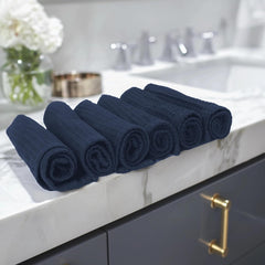 Encasa Xo Kitchen Hand Towels Set 150 Gsm | Waffle Weave & Flat Hand Towel | Quick Drying Reusable Cotton Washcloths | Set Of 6 (Navy Blue)