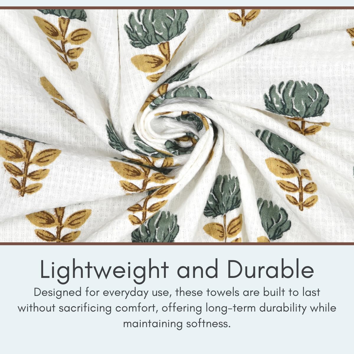 Mafatlal Madhuban Premium Cotton 1 Bath & 2 Hand Towel 700 Gsm | Hand Printed, Indian Floral Craft Towel (Myristica) - 3 Pcs