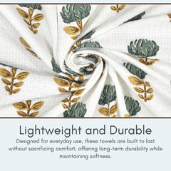 Mafatlal Madhuban Premium Cotton 1 Bath & 2 Hand Towel 700 Gsm | Hand Printed, Indian Floral Craft Towel (Myristica) - 3 Pcs