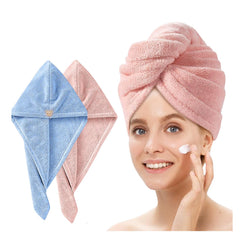 Fezora Hair Towel Wrap For Women (Pack Of 2) | Quick-Dry Microfiber Hair Turban With Elastic Loop | Super Absorbent Hair Drying Towel For Ladies & Girls (Sky & Orange)