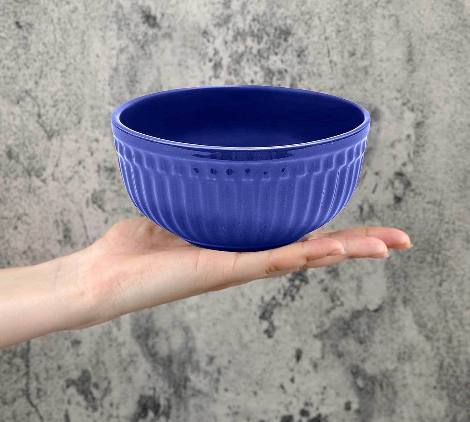 Ceramic “Strip” Handcrafted Multipurpose Serving Bowl Katoris Set Of 2 - 450ml Each, Royal Blue | Cereal Bowl, Soup Bowl, Salad Bowl - Dishwasher & Microwave Safe