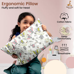 Premium Baby Pillow For Kids, Super Soft Cotton Kids Cushion - 12 X 18 Inches | For 5 Years Old Kids, Cartoon Prints - Big Ears Elephant | Bed Pillow, Washable, Easy To Care - Pillow 18