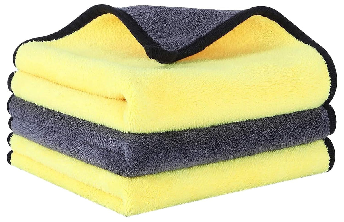 Woscher Microfiber Cloth 500 Gsm | Ultrasoft & Quick Drying Car Microfiber Cleaning Towel, Lint Free Automotive Microfiber Towel (Yellow & Grey)- Pack Of 3