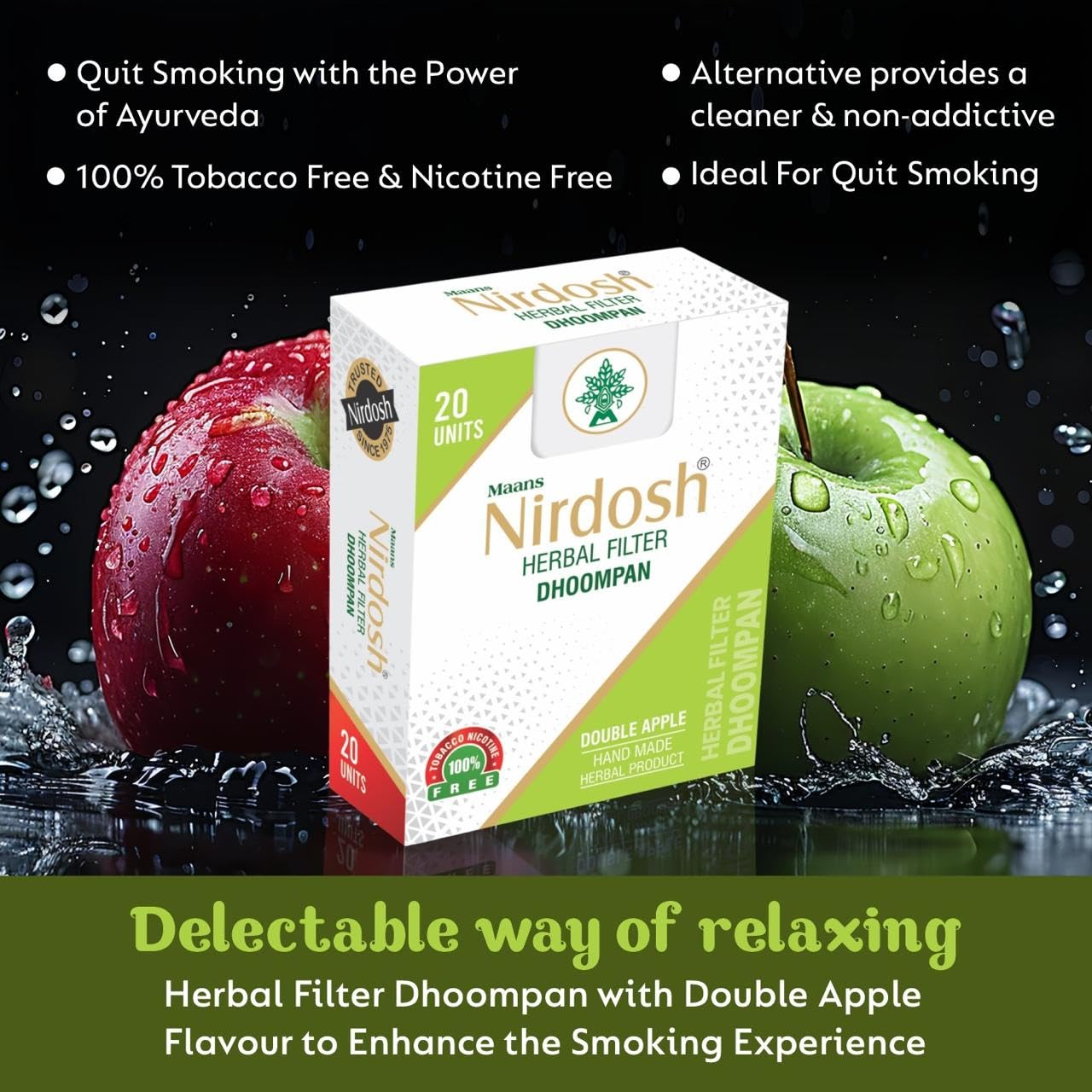 Double Apple Flavored Herbal Filter Dhoompan Sticks - Pack Of 6X 20 Pcs Herbal Cigarette | Bidi Sticks Rolled In Tendu Leaves, Non-Addictive Sticks - Tobacco Free & Nicotine Free