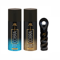 St.john Cobra Live, Cool Deodorant Spray 300ml 10.1 Fl.oz. & Cobra Eau De Perfume 15ml 0.5 Fl.oz. | Pack Of 3 For Men & Women