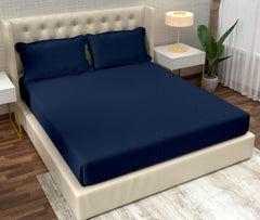 Striped Navy Blue Bedsheet For King Size With 2 Pillow Cover (90 X 95 Inches) | Softer & Durable For All Season | Ideal For Daily Use Home Bedsheet