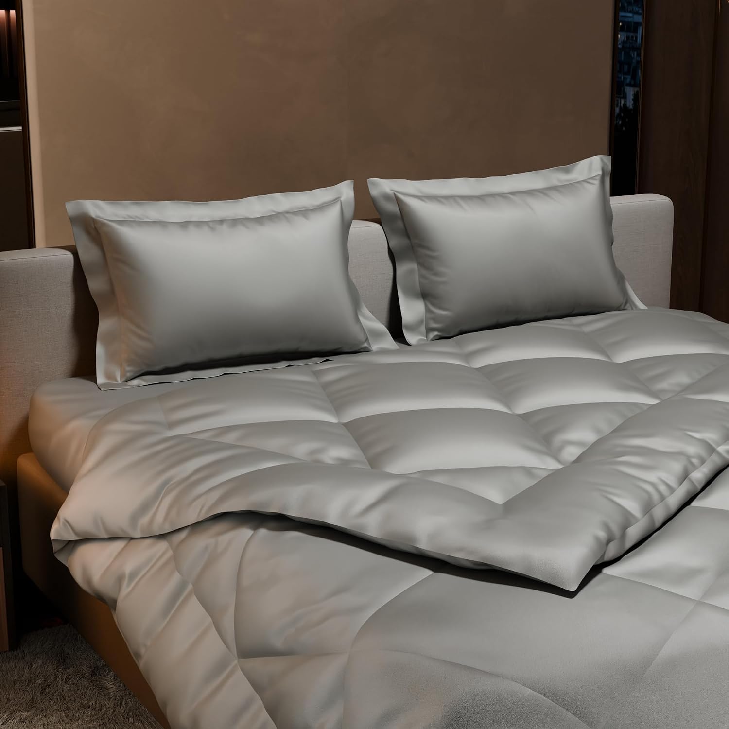 Comforter Set With Double Bedsheet & Pillow Covers - 90 X 100 Inches, Mist Grey | Complete Bedding Set, Ideal Gifts For Couples, Bedroom Home Furnishing, Date Night