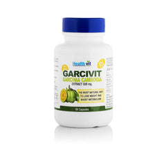Healthvit Garcinia Cambogia Capsules Natural Weight Loss Supplement, 500mg Extract, Supports Metabolism & Energy, Supports Appetite Control, Reduce Fat Storage | 60 Capsules 100gm 0.2lbs