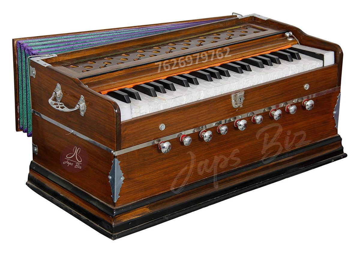 Musical Instrument Harmonium With Free Bag - 9 Stopper, Churidar Bellow, 42 Keys, Two Reeds (Bass Male) | Handmade Instrument