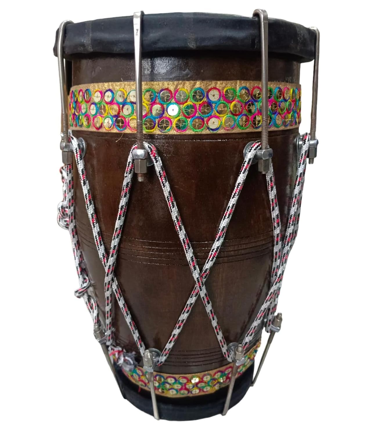 Professional Classical Dholak Nut & Bolt With Bag - Brown | Perfectly Symmetric Round Dholak - Dholak For Festival, Wedding, Satsang | Very Easy To Tune