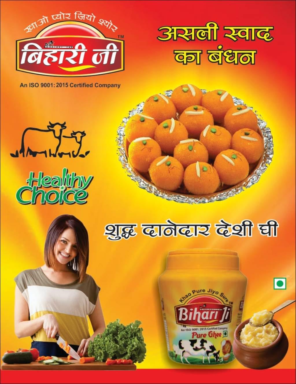 100% Natural Pure Desi Ghee By Bihari Ji | Traditional Hand Churned Bilona Method Desi Ghee For Laddus | (500ml) 16.9 Ounce | Jar Pack