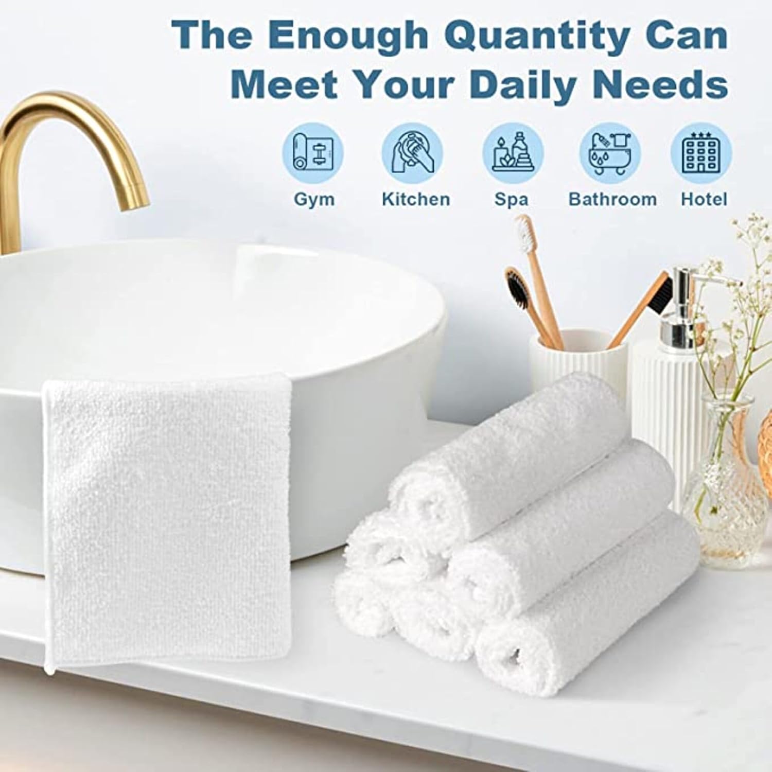 Jenny Denial 100% Cotton Soft Face Towel 1300 Gsm | Super Absorvent & Quick Dry - Pack Of 10 Pcs (White)
