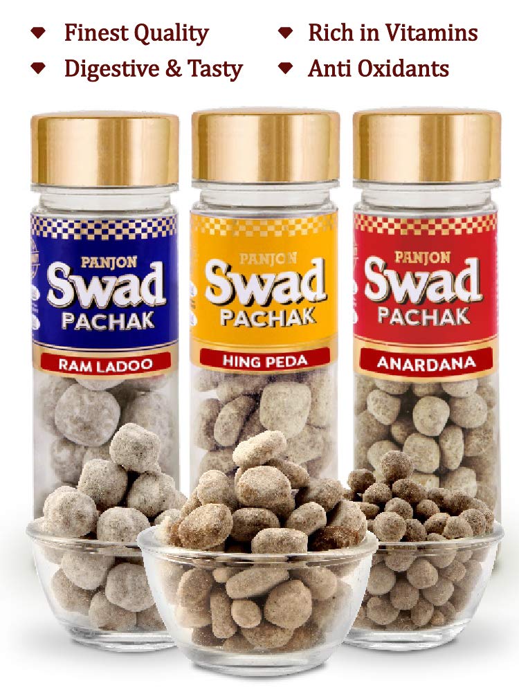 Panjon Swad Anardana Goli + Hing Peda & Imli Ram Ladoo Pachak Candy Mouth Freshners 360gm, (120gm *3) | 3 Bottles