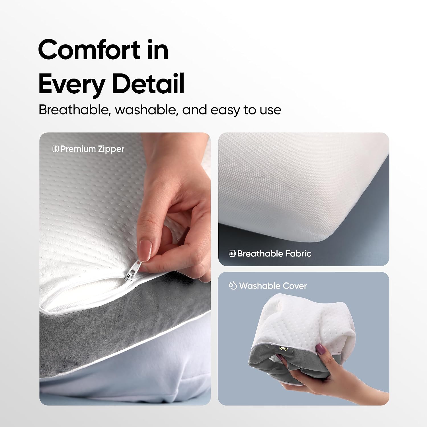 Sleep Plus Memory Foam Pillow, Ergonomic Support For Back, Side Sleepers, White | Durable, Hypoallergenic, Breathable Cool Pillow | Everyday Use & Neck, Shoulder Pain, Washable Cover Grey