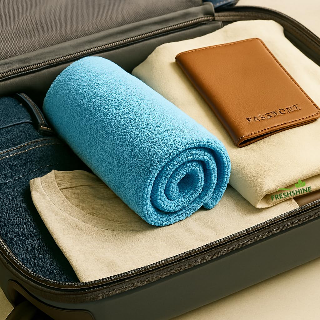 Freshshine Hand Towel 350 Gsm | Super Soft Quick Dry Microfiber Face Towel (Green, Light Blue, Dark Blue & Red) - Set Of 3