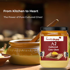 Pure Premium A2 Cultured Gir Cow Ghee By AMP Purely Moo | Natural & Healthy Desi A2 Cow Ghee Good For Laddus | (500ml) 16.9 Ounce | Jar Pack