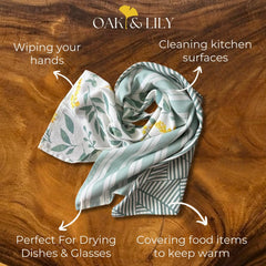 Oak & Lily 100% Cotton Kitchen Napkins Dish Towels 350 Gsm | Premium European Quality Washable, Large Size Kitchen Cloth For Roti, Cleaning, Drying | Sage Green (Set Of 3)