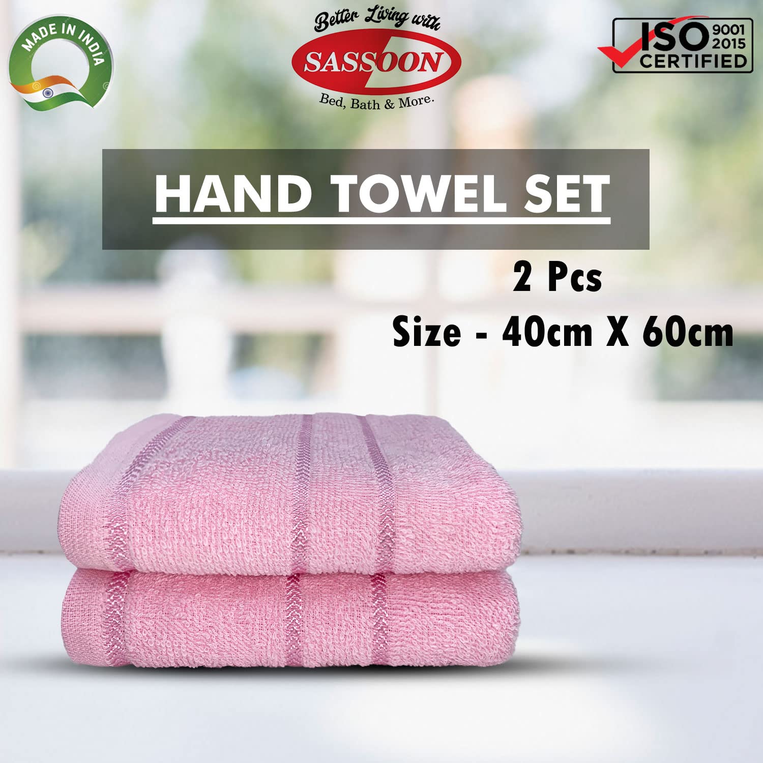 Sassoon Melrose 100% Cotton Hand Towel 400 Gsm | Highly Absorbent, Soft Material Perfect For Daily Use (Pink) -2 Piece