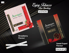 Aarogyam Herbals Pack Of 2 Flavours 100% Tobacco & Nicotine Free Cigarette For Relieve Stress & Mood Enhance Product Sweet Supari, Strawberry - 10 Sticks X 2 Packets
