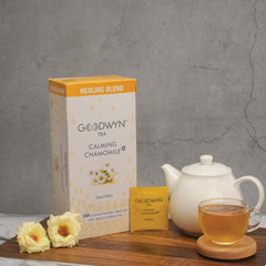 Goodwyn Calming Chamomile Herbal Tea - 100 Enveloped Tea Bags | Boosts Immunity, Relieves Stress - Handpicked & Farm Fresh Herbal Tea | Caffeine Free, No Preservatives