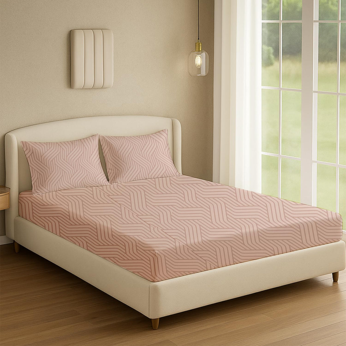 Pure Cotton Queen Size Bedsheet With 2 Pillow Covers - 90 x 100 Inches, Champagne Pink | Durable Bedsheets For Everyday Comfort