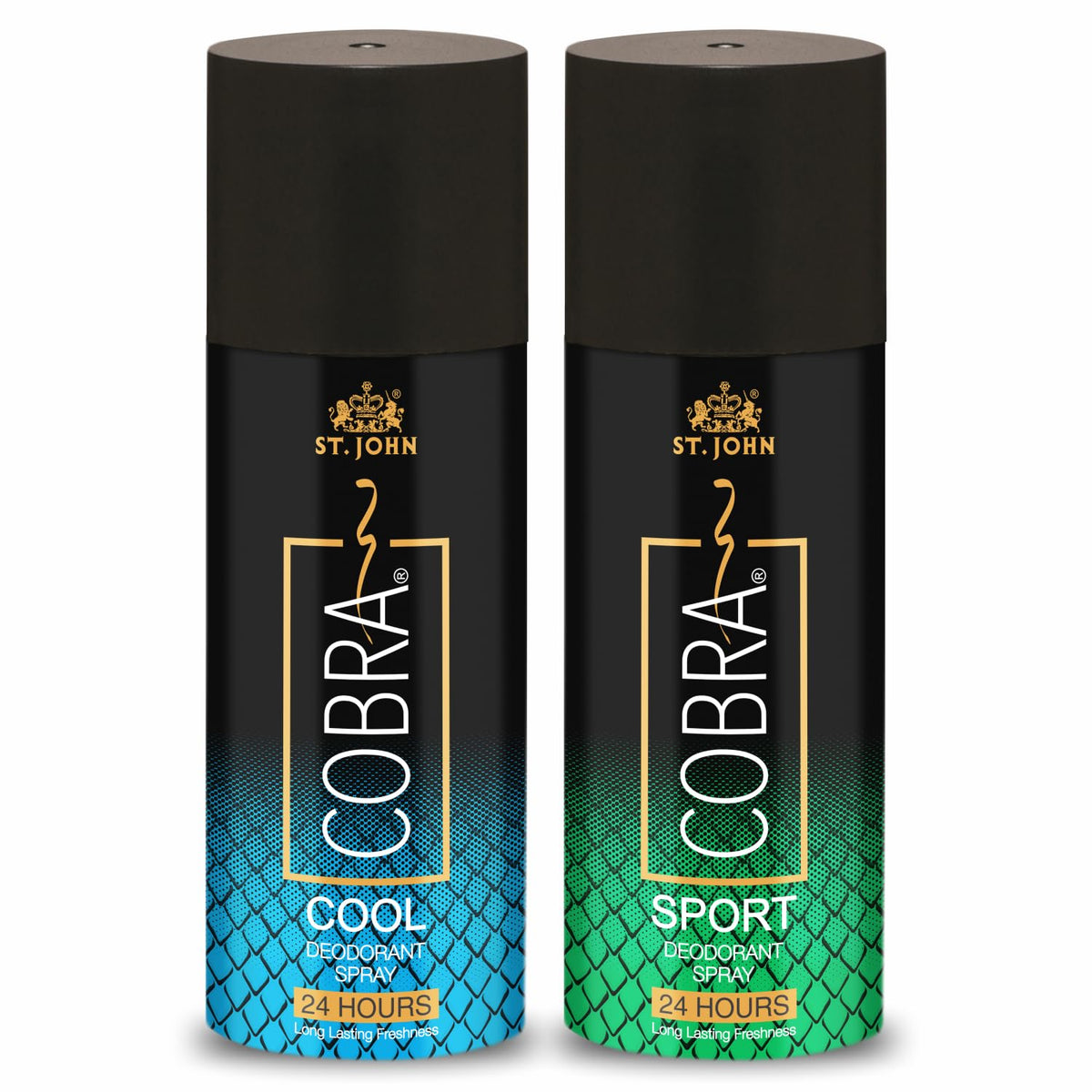 St. John Cobra Cool & Sport Deodorant Body Spray 300ml 10.1 Fl.oz. Pack Of 2 | Perfect Gift For Husband & Wife | 24hr Long Lasting Freshness